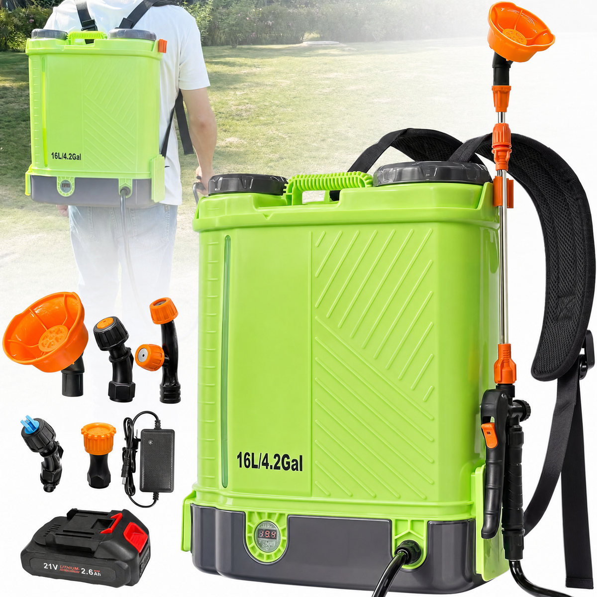 Battery Powered Backpack Sprayer 4 Gallon 100 PSI