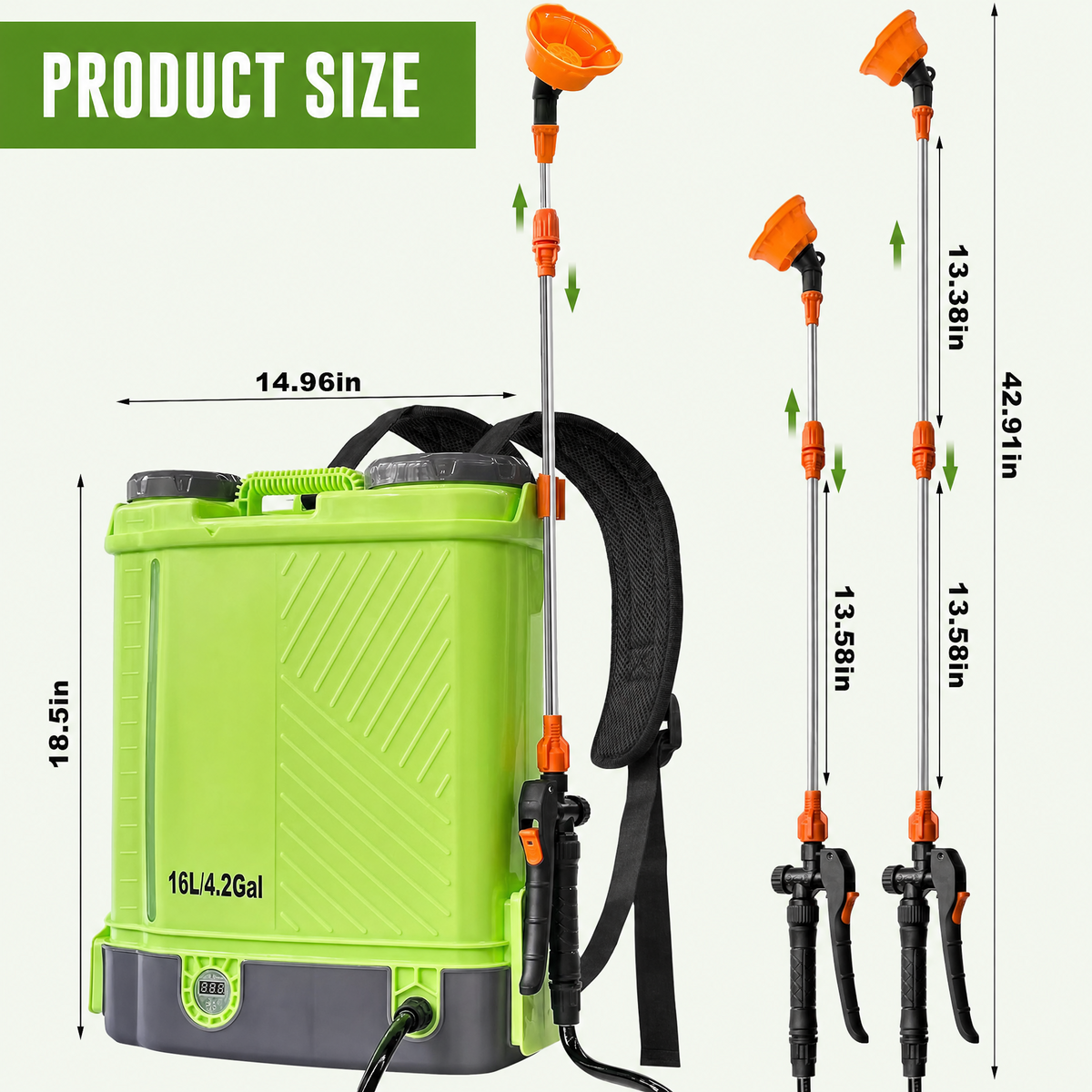 Battery Powered Backpack Sprayer 4 Gallon 100 PSI