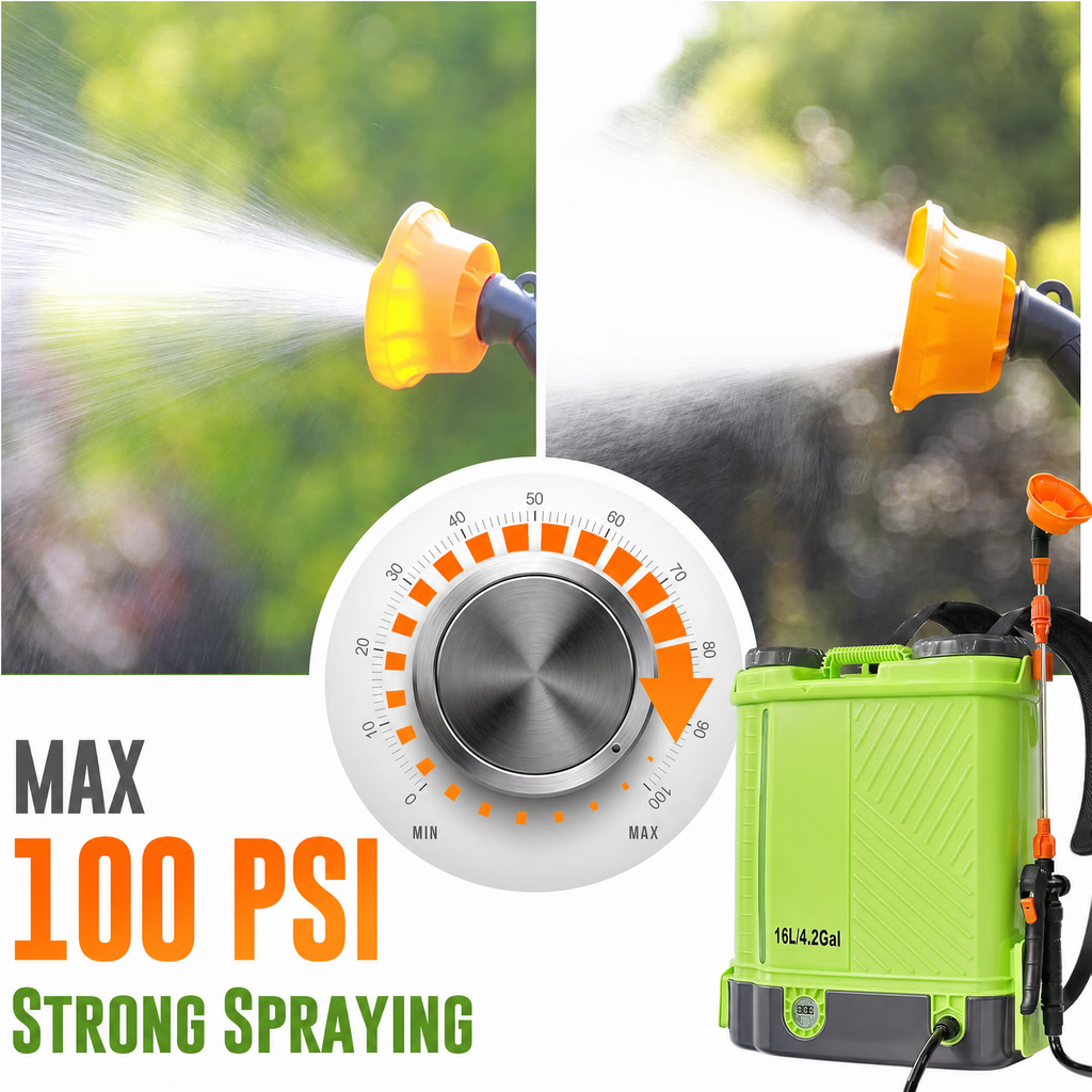 Battery Powered Backpack Sprayer 4 Gallon 100 PSI